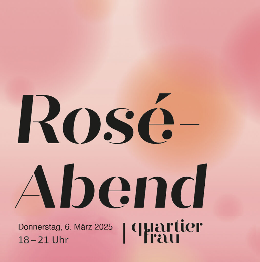 Werbung für Rosé-Abend, Pastellfarben, polierte Typografie, 6. März 2025, 18-21 Uhr.